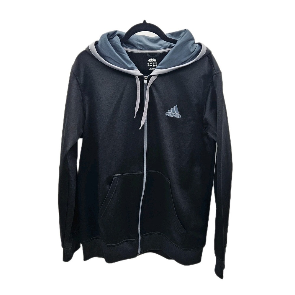 Adidas Men's Zip-Up Hoodie Black With Gray Trim  Size‎ Large